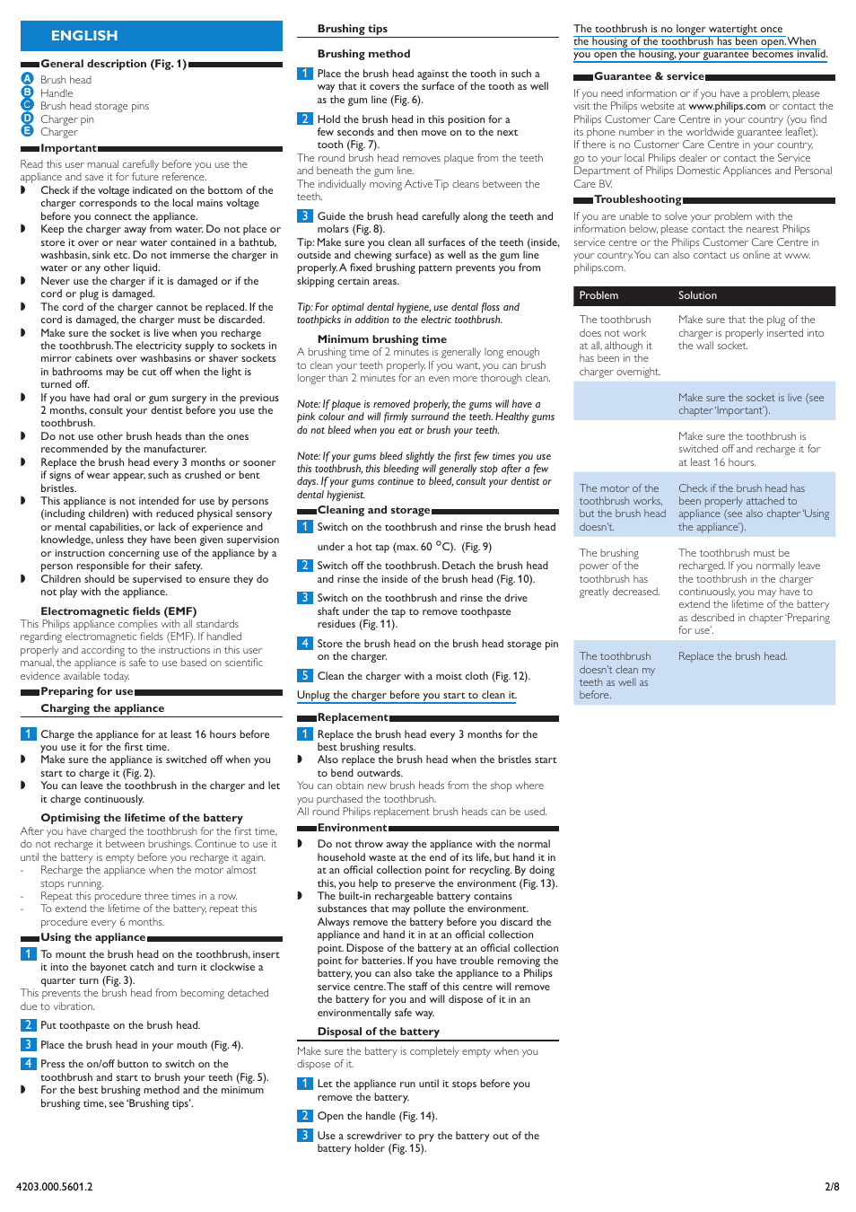 English | Philips Sonicare Sensiflex Cepillo dental recargable User Manual | Page 2 / 8