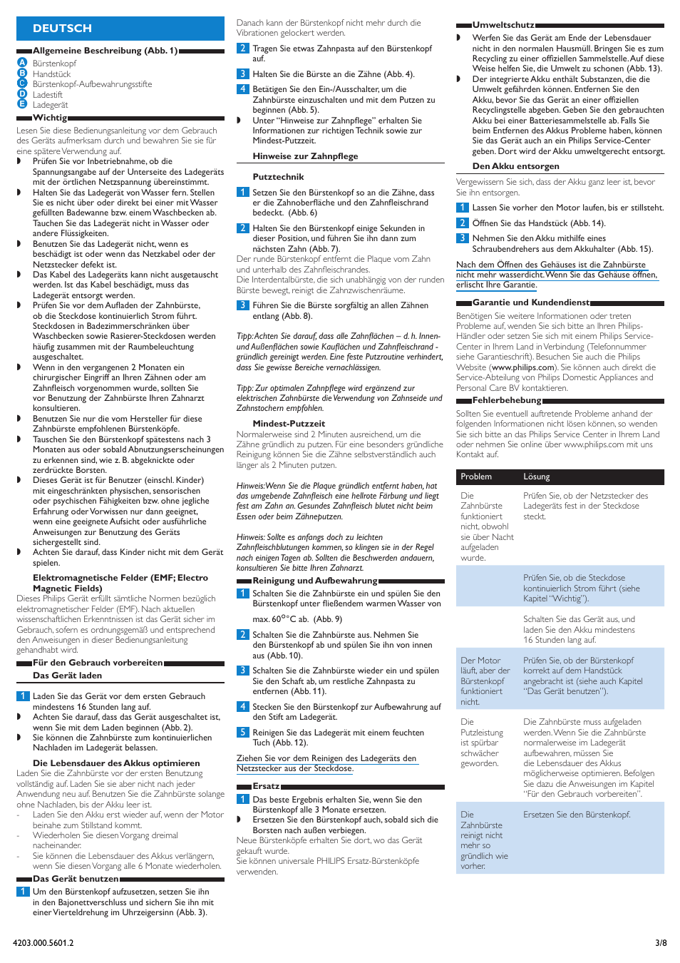 Deutsch | Philips Sonicare Sensiflex Cepillo dental recargable User Manual | Page 3 / 8