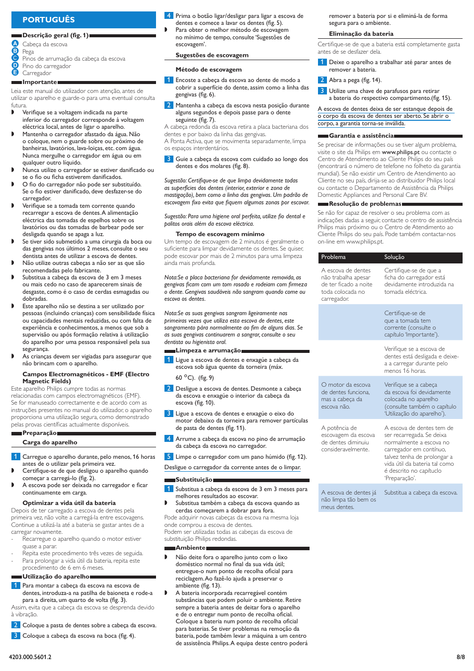 Português | Philips Sonicare Sensiflex Cepillo dental recargable User Manual | Page 8 / 8