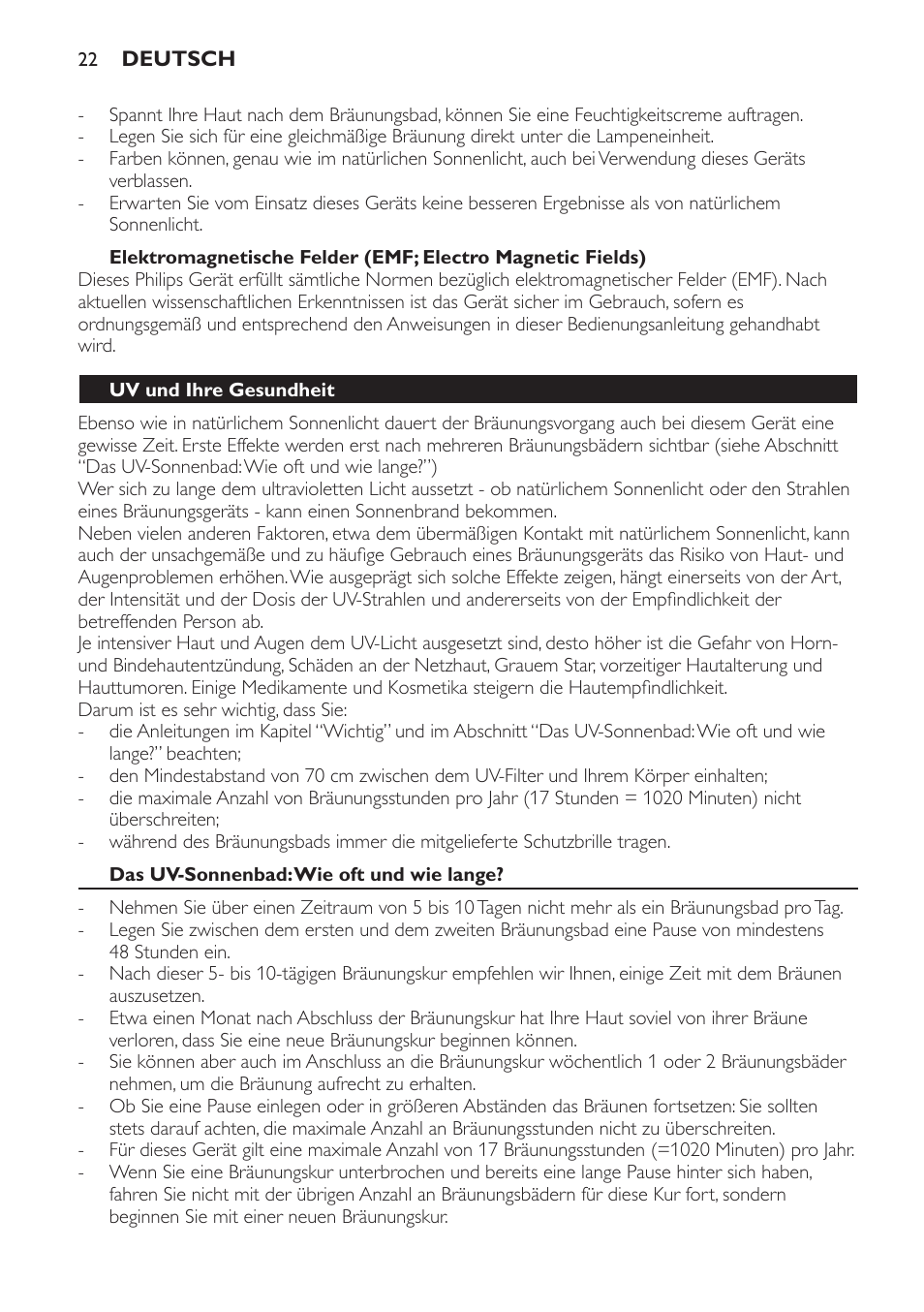 Uv und ihre gesundheit, Das uv-sonnenbad: wie oft und wie lange, Beispiel | Philips Solárium de cuerpo entero plegable User Manual | Page 22 / 116