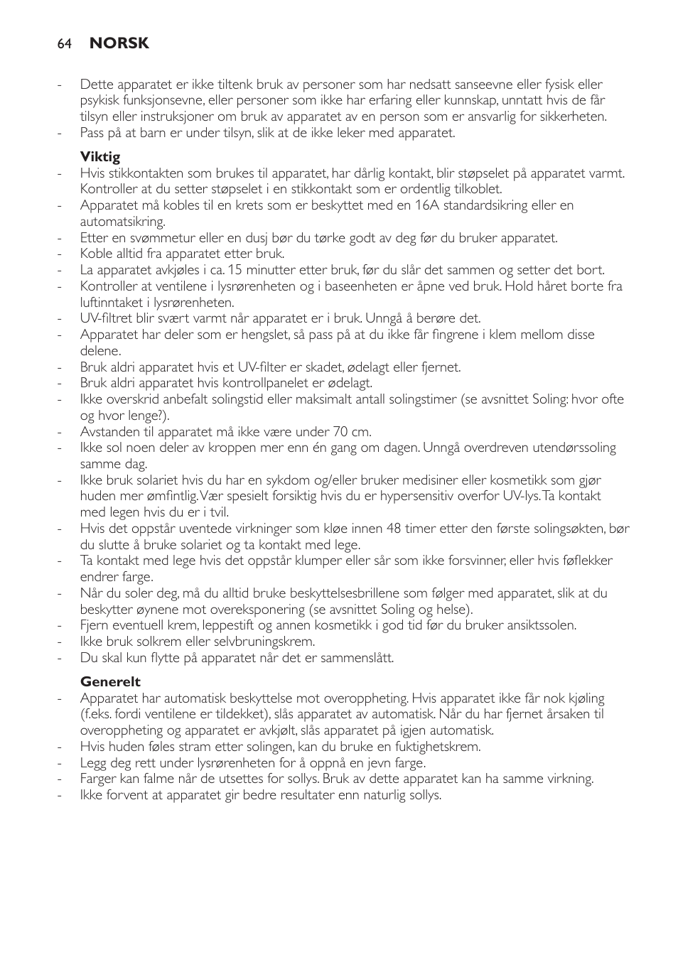 Viktig, Generelt, Elektromagnetiske felt (emf) | Soling og helse | Philips Solárium de cuerpo entero plegable User Manual | Page 64 / 116