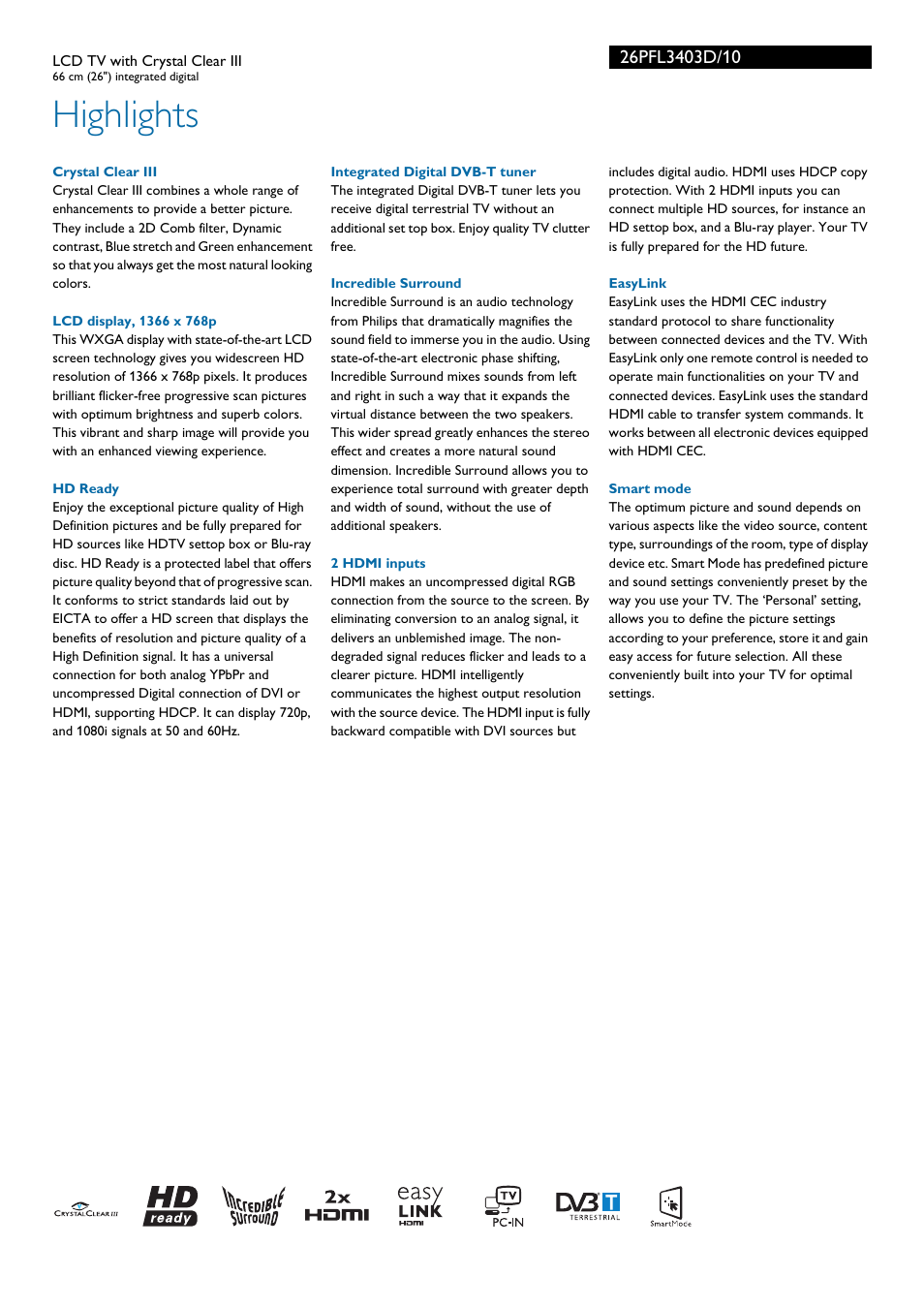 Highlights | Philips TV LCD User Manual | Page 2 / 3