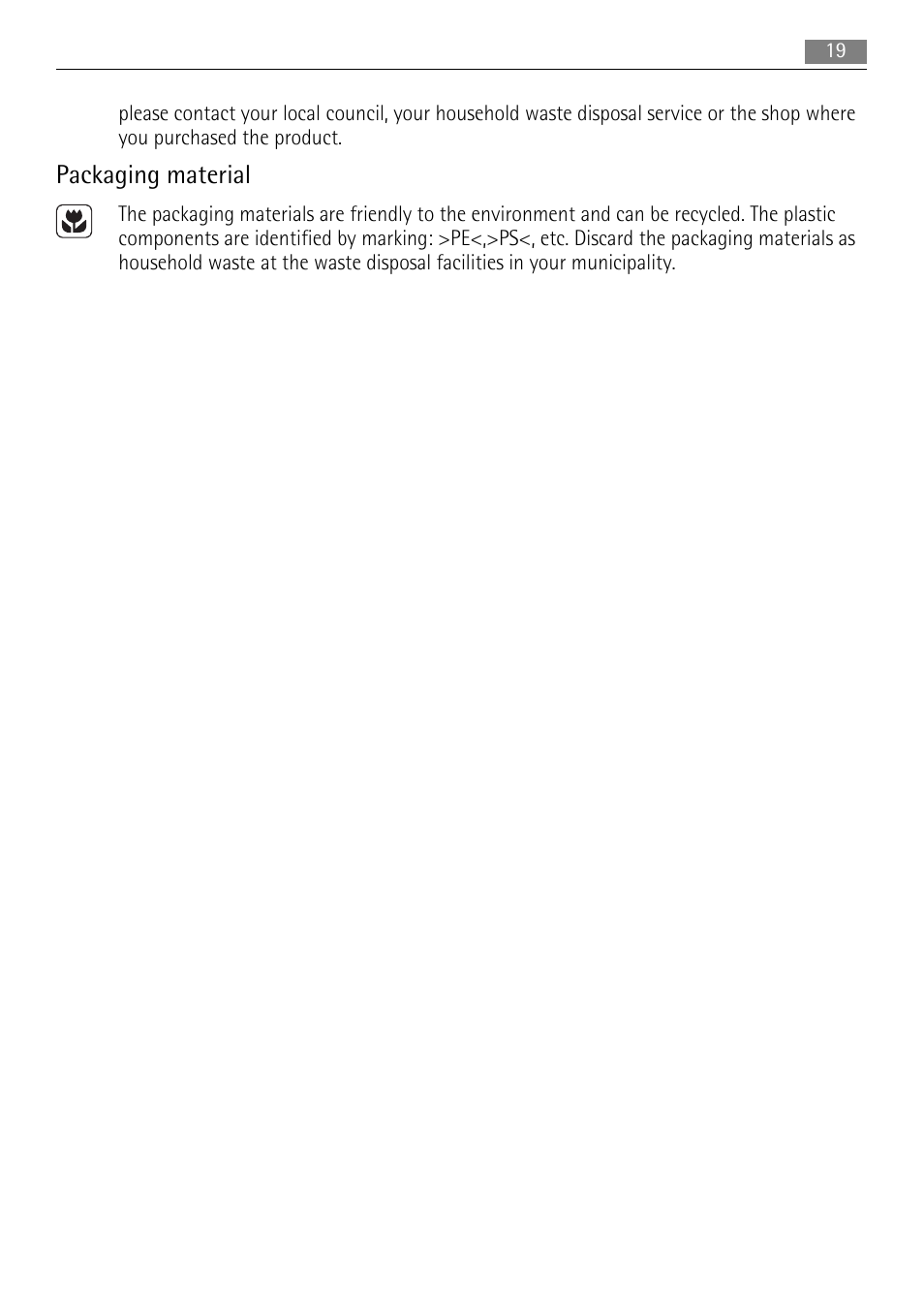 Packaging material | AEG HG654320NM User Manual | Page 19 / 20
