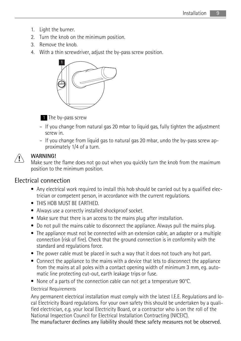 Electrical connection | AEG HG654320NM User Manual | Page 9 / 20