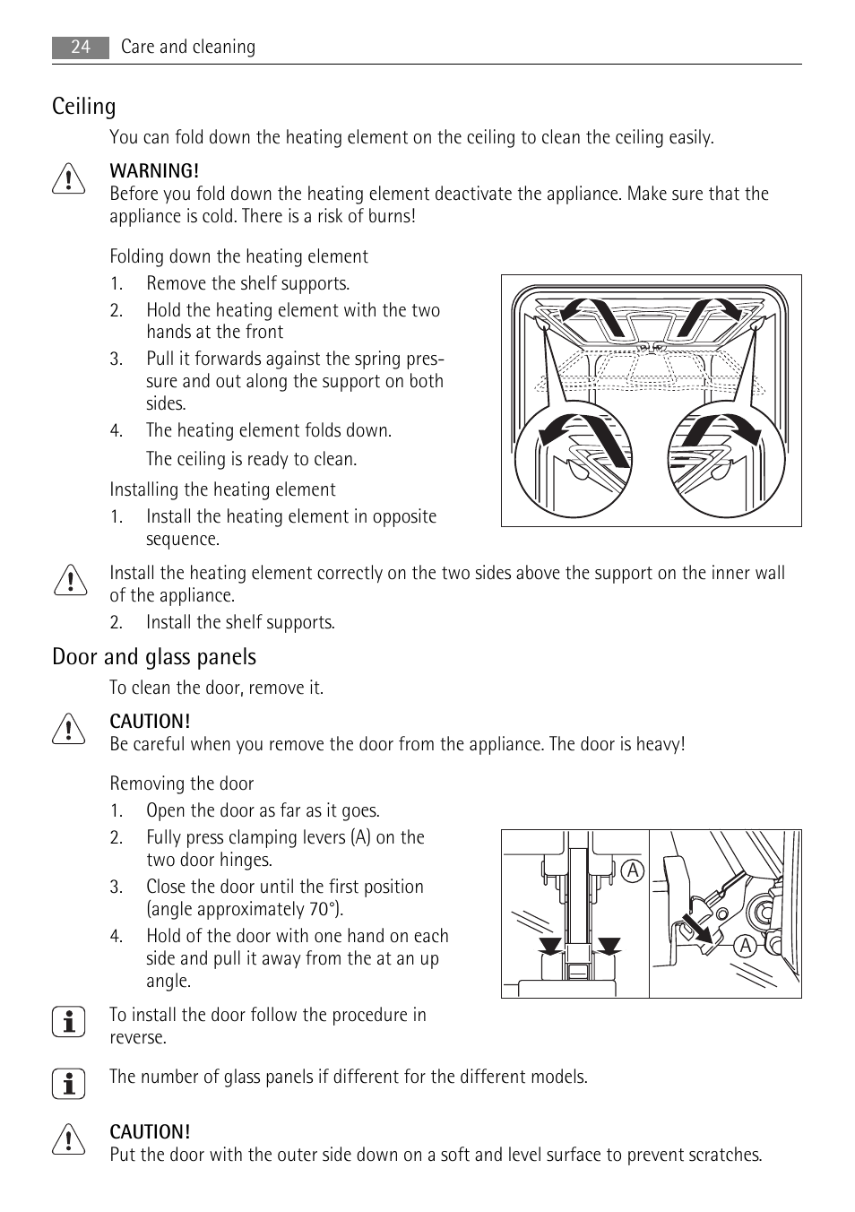 Ceiling, Door and glass panels | AEG BE3013021 User Manual | Page 24 / 28