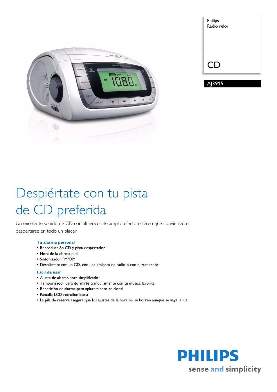 Philips Radio reloj User Manual | 2 pages