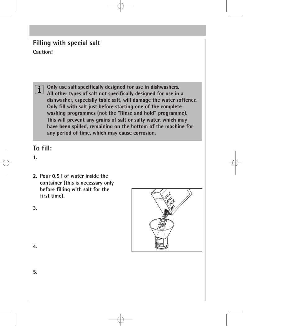 Filling with special salt | AEG 34350 I User Manual | Page 12 / 35