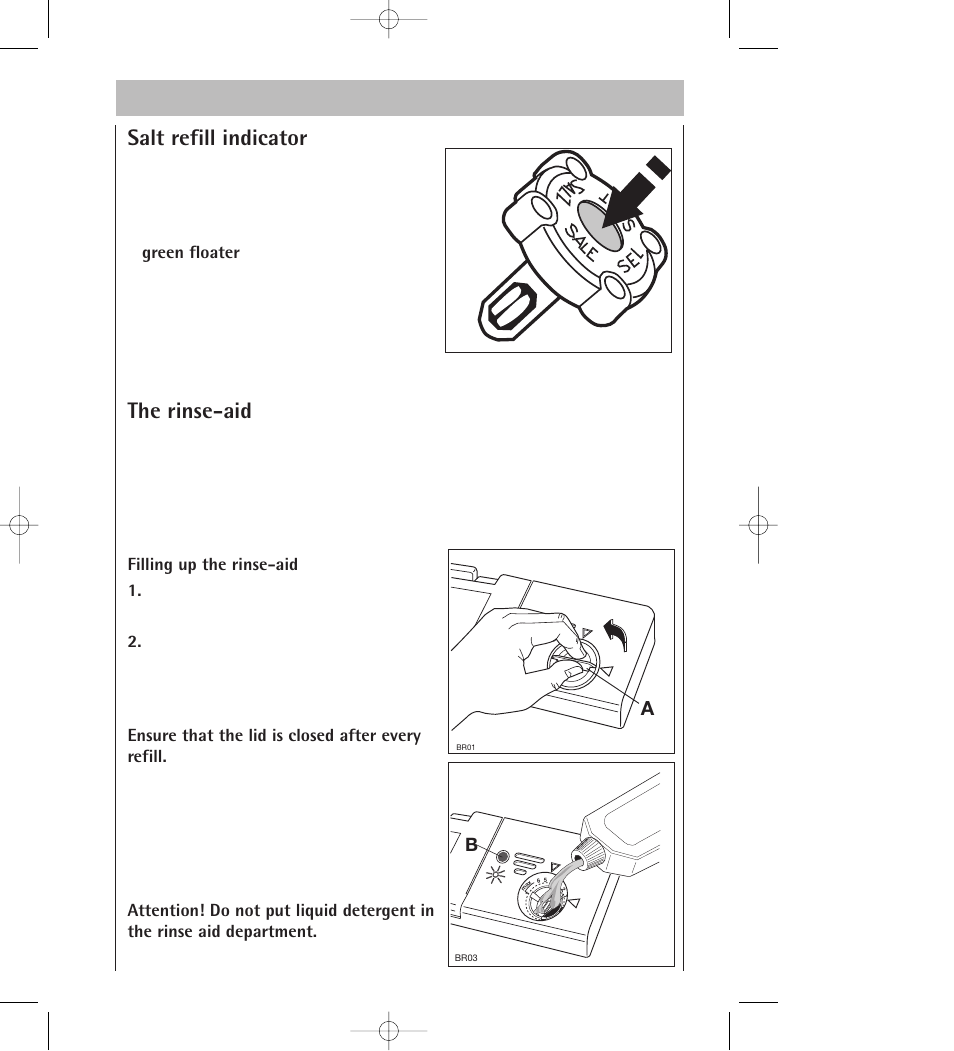 Salt refill indicator, The rinse-aid | AEG 34350 I User Manual | Page 13 / 35