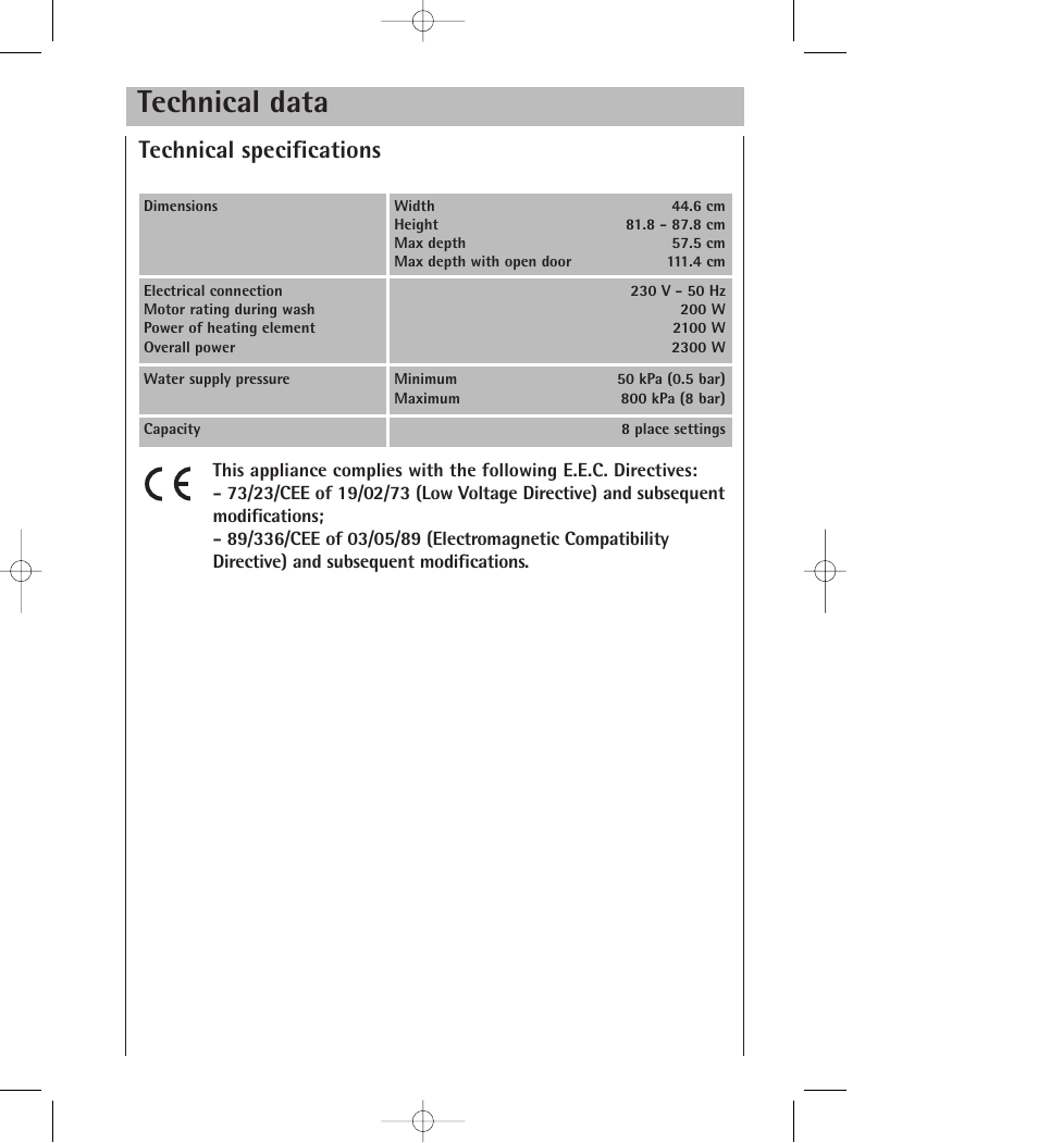 Technical data, Technical specifications | AEG 34350 I User Manual | Page 29 / 35