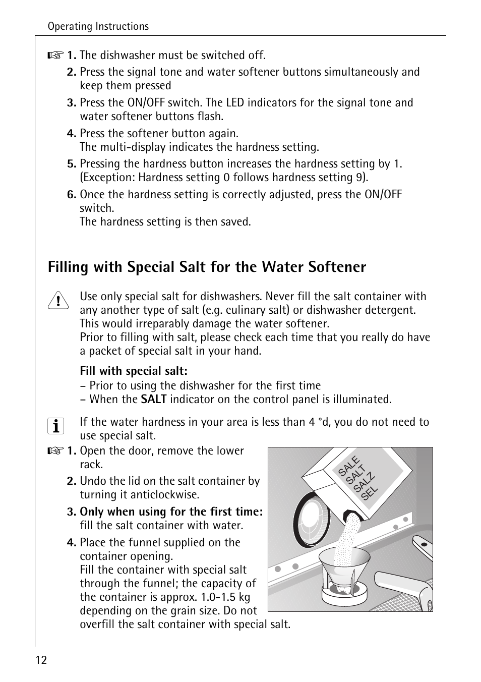 Filling with special salt for the water softener | AEG 80850 I User Manual | Page 12 / 48