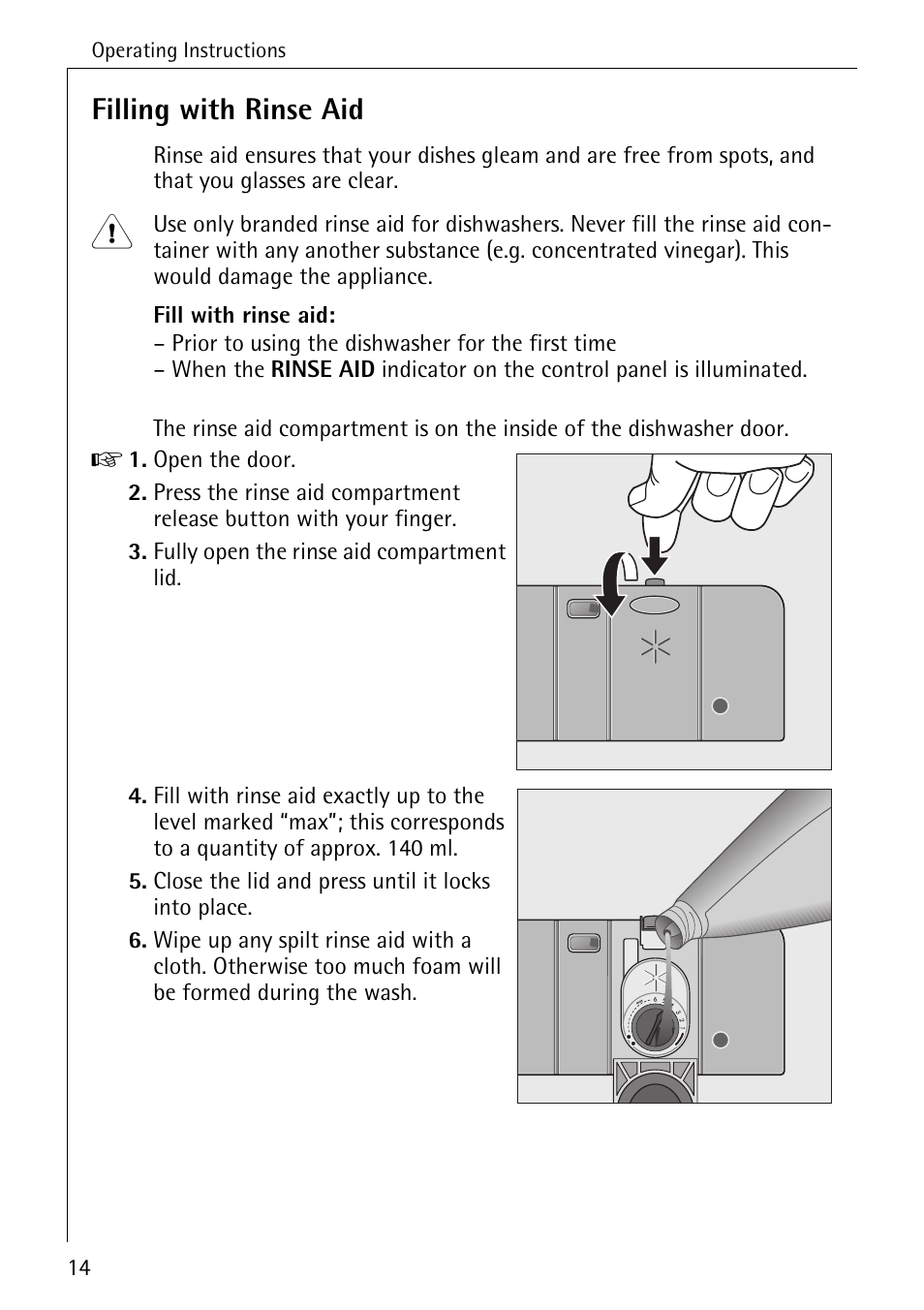 Filling with rinse aid | AEG 80850 I User Manual | Page 14 / 48