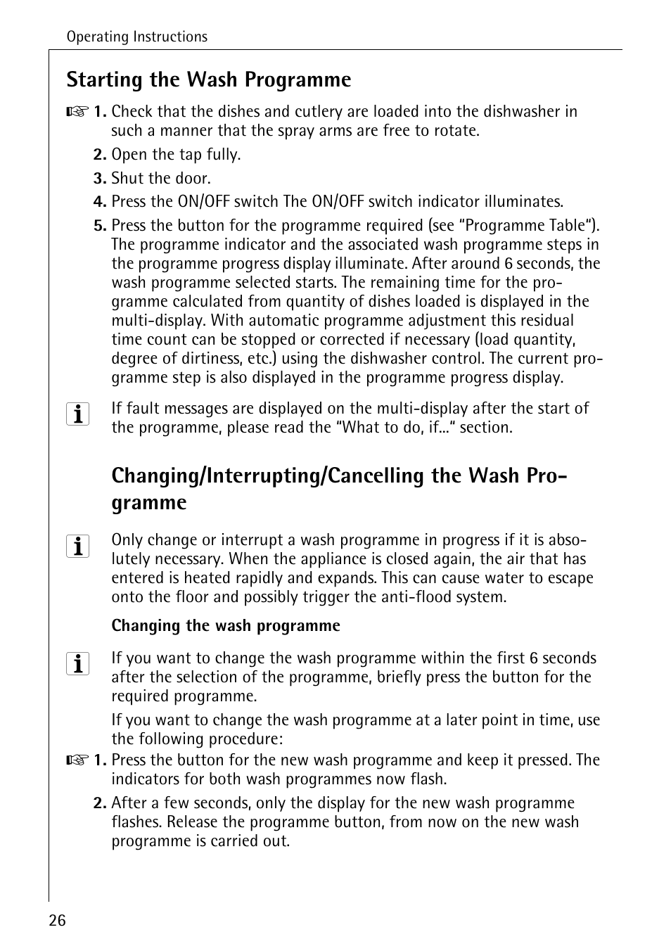 Starting the wash programme | AEG 80850 I User Manual | Page 26 / 48