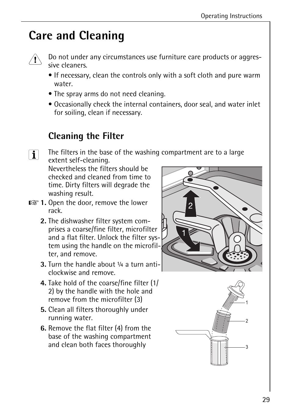 Care and cleaning, Cleaning the filter | AEG 80850 I User Manual | Page 29 / 48