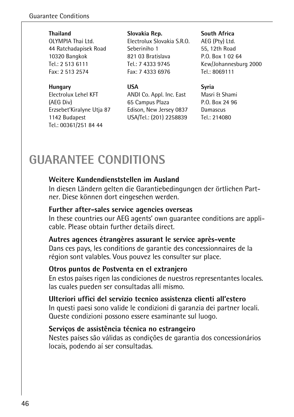 Guarantee conditions | AEG 80850 I User Manual | Page 46 / 48