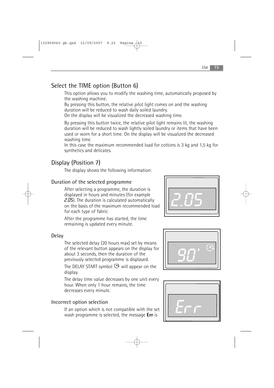 Select the time option (button 6), Display (position 7) | AEG LAVAMAT 62840 User Manual | Page 15 / 52