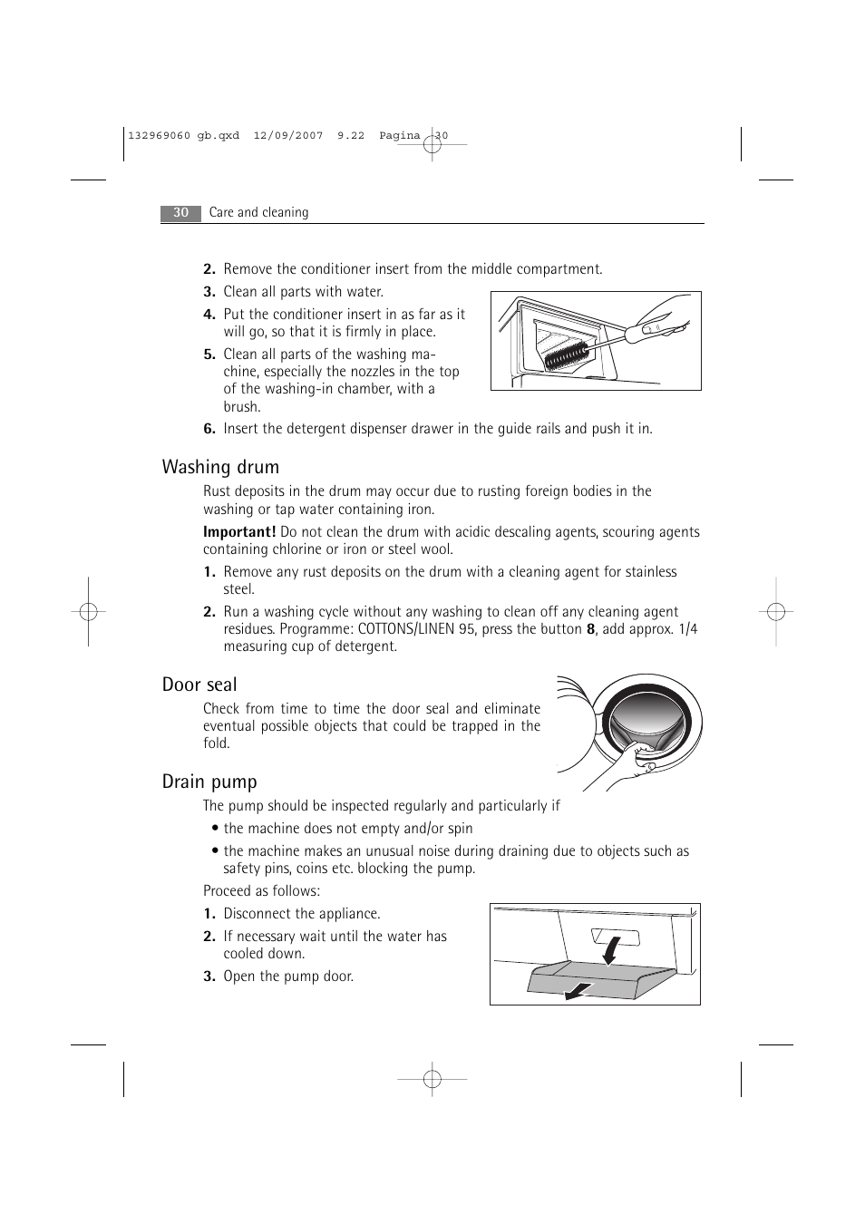Washing drum, Door seal, Drain pump | AEG LAVAMAT 62840 User Manual | Page 30 / 52