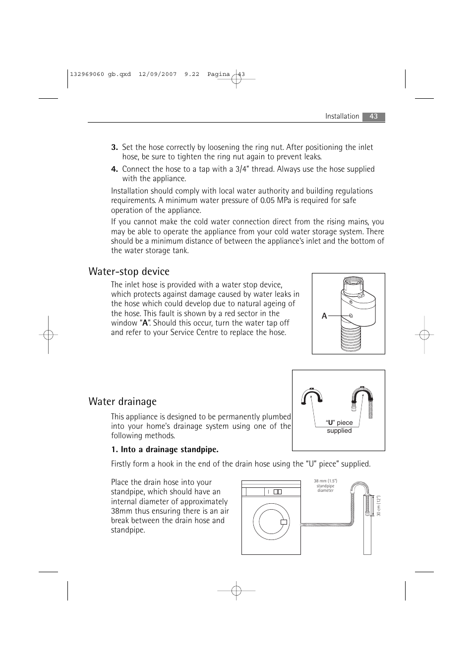 Water-stop device, Water drainage | AEG LAVAMAT 62840 User Manual | Page 43 / 52