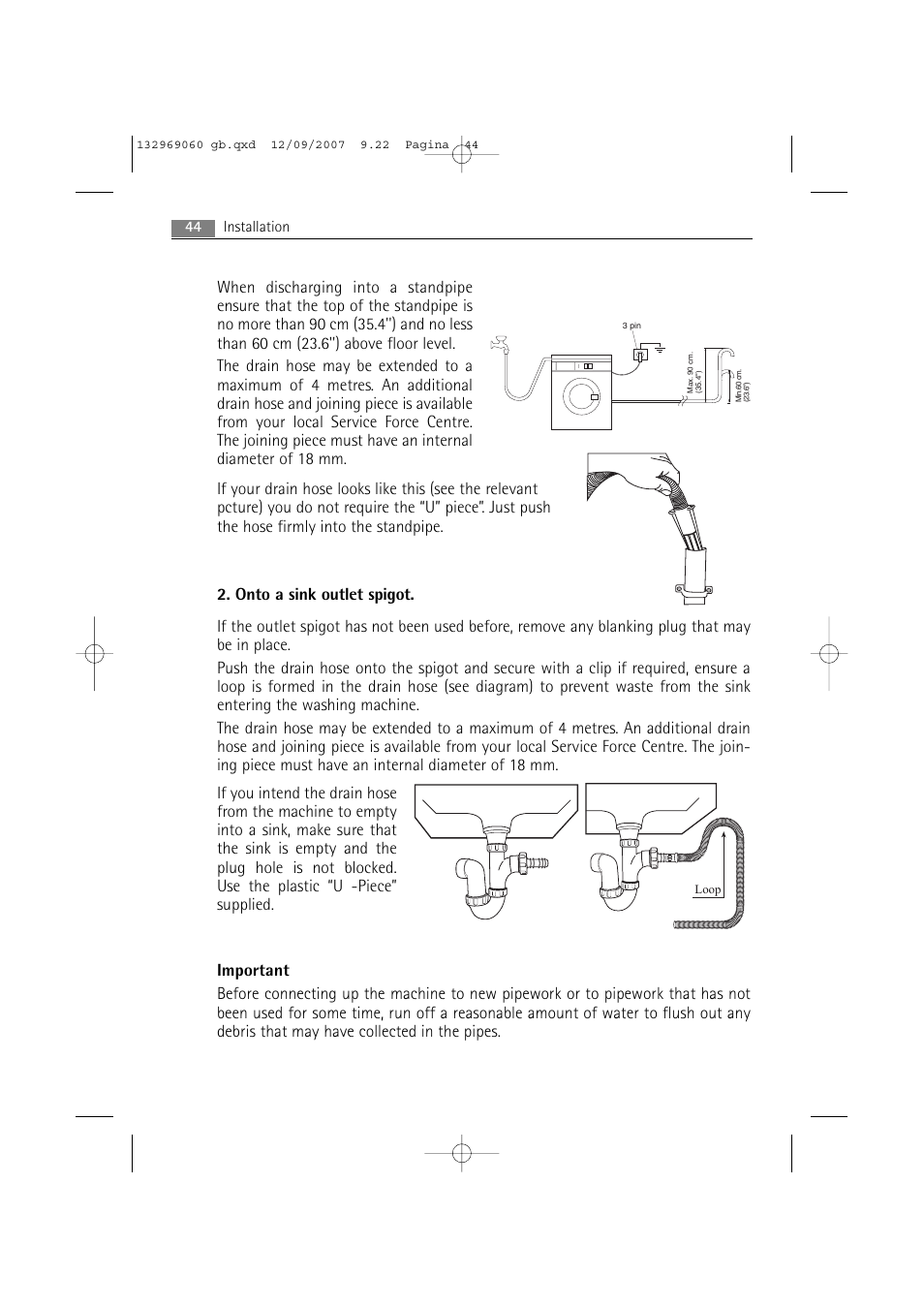 44 installation | AEG LAVAMAT 62840 User Manual | Page 44 / 52