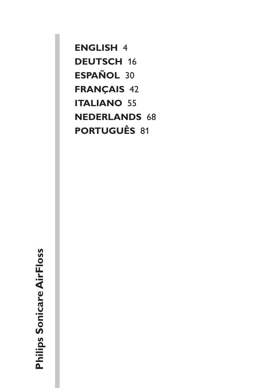 Table of content | Philips Sonicare AirFloss Interdental - Recargable User Manual | Page 3 / 96