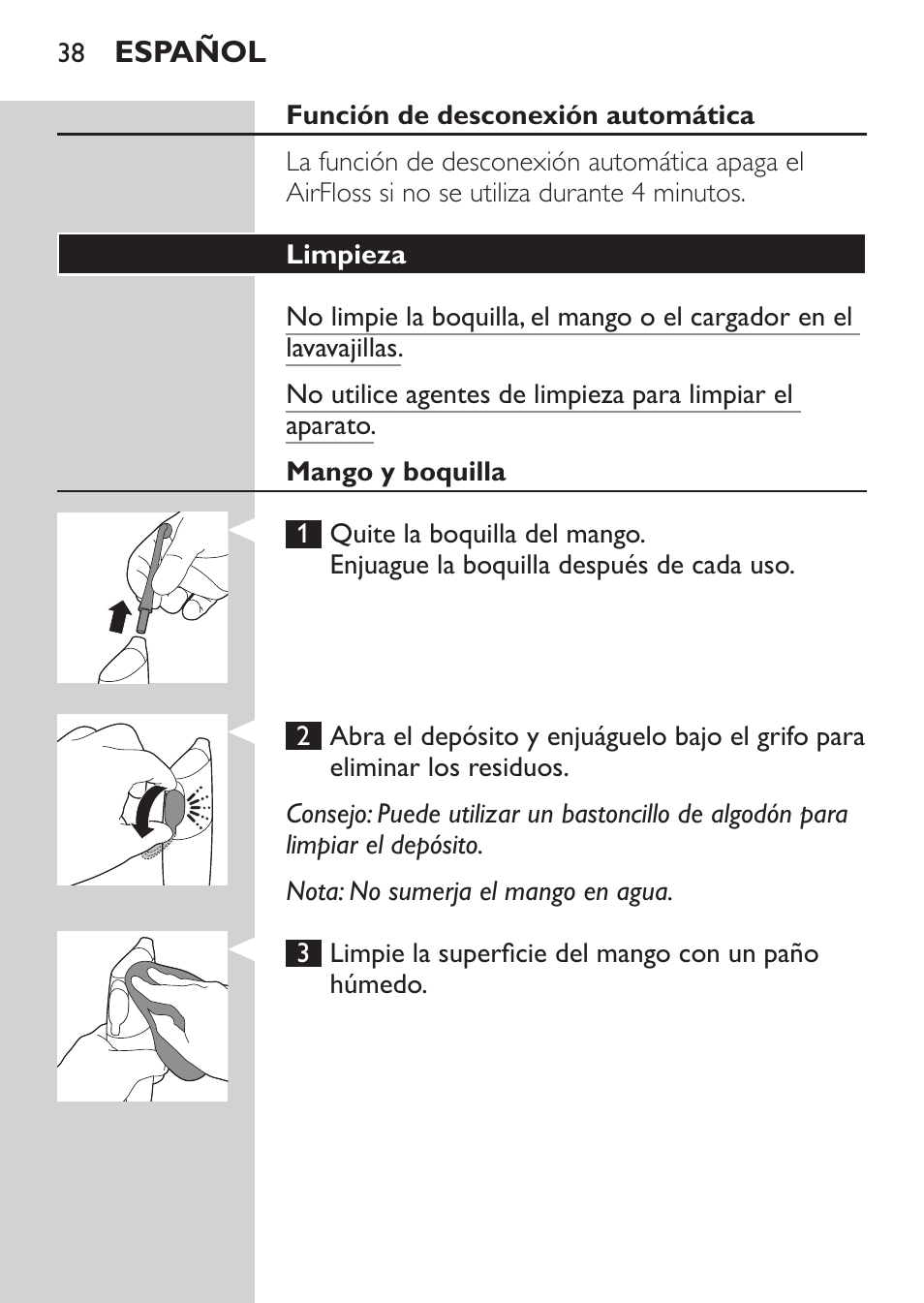 Philips Sonicare AirFloss Interdental - Recargable User Manual | Page 38 / 96