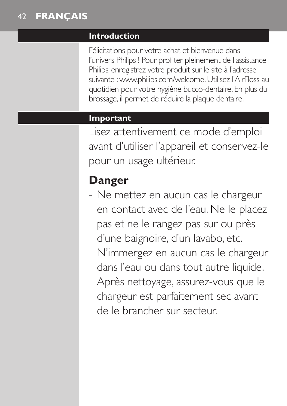 Français | Philips Sonicare AirFloss Interdental - Recargable User Manual | Page 42 / 96