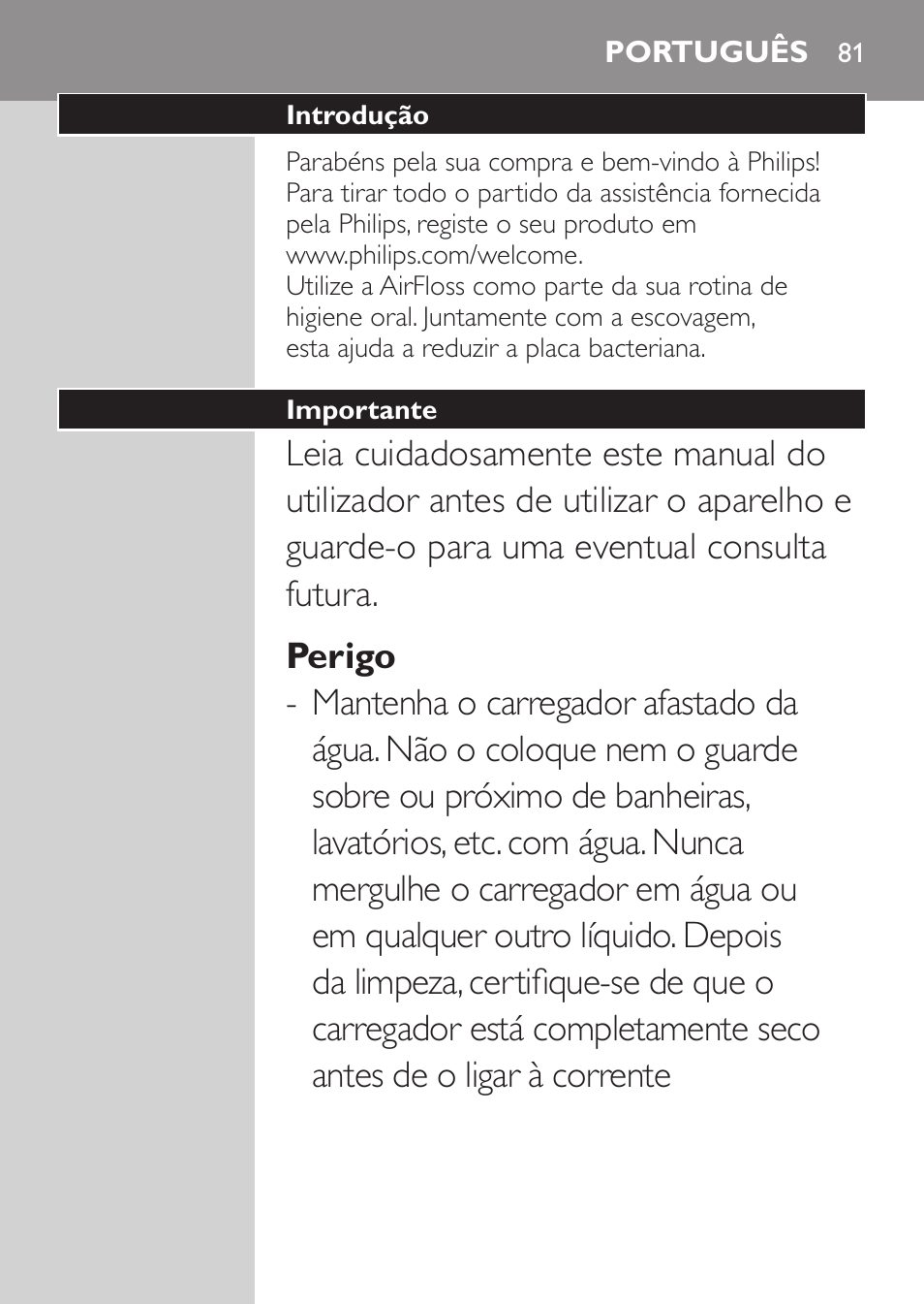 Português | Philips Sonicare AirFloss Interdental - Recargable User Manual | Page 81 / 96