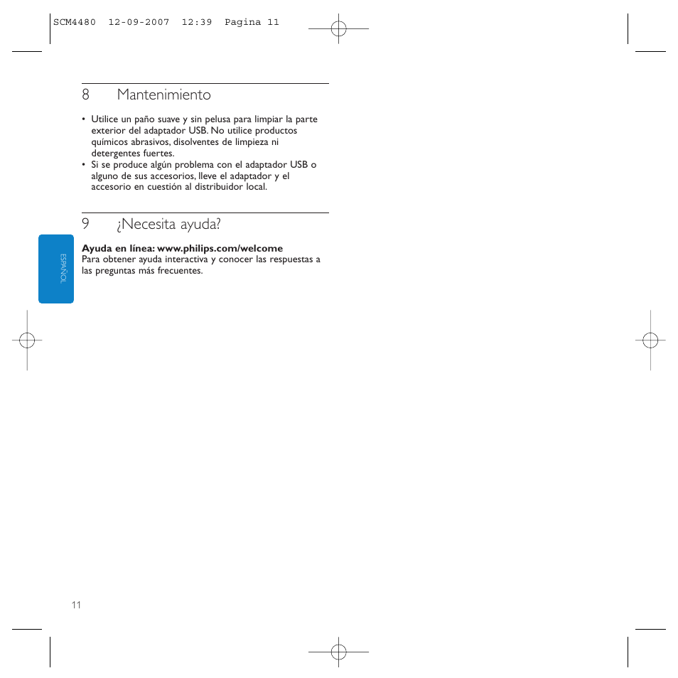 8mantenimiento, 9¿necesita ayuda | Philips Power2Charge User Manual | Page 11 / 61