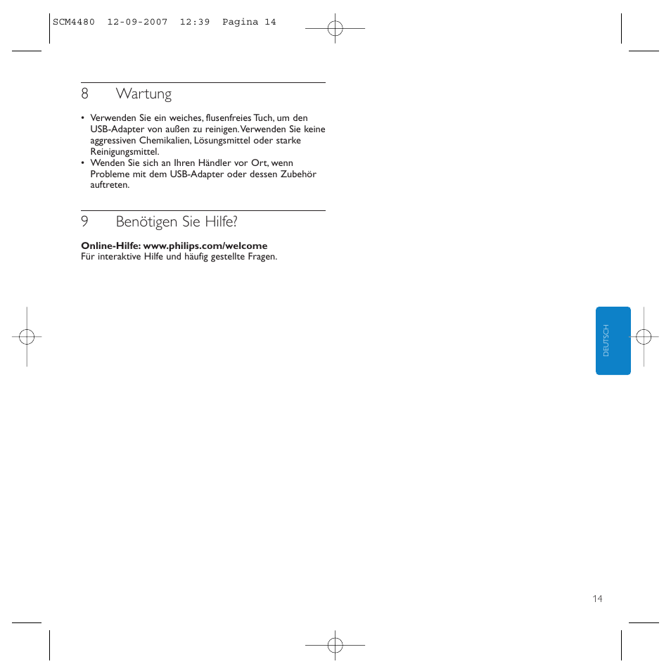 8wartung, 9benötigen sie hilfe | Philips Power2Charge User Manual | Page 14 / 61