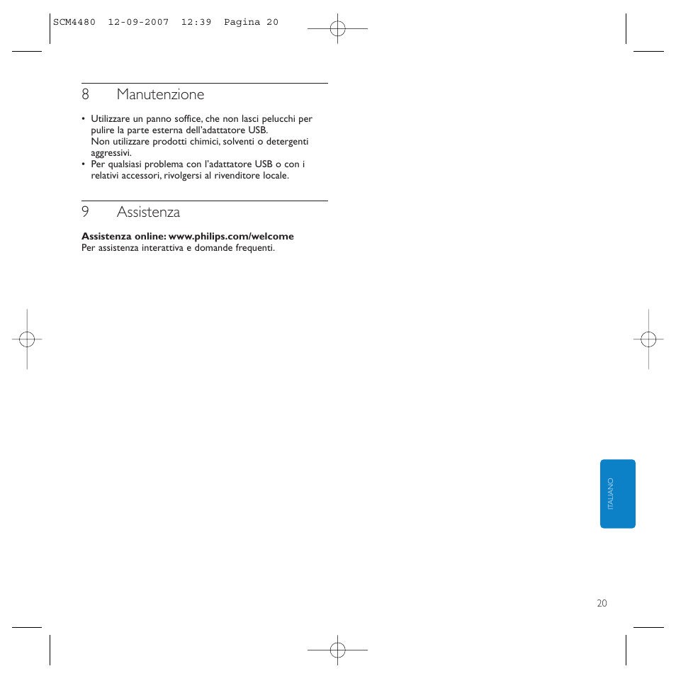 8manutenzione, 9assistenza | Philips Power2Charge User Manual | Page 20 / 61