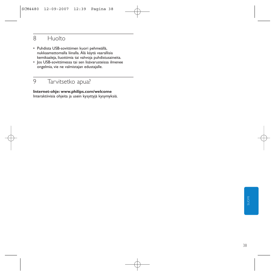 8huolto, 9tarvitsetko apua | Philips Power2Charge User Manual | Page 38 / 61