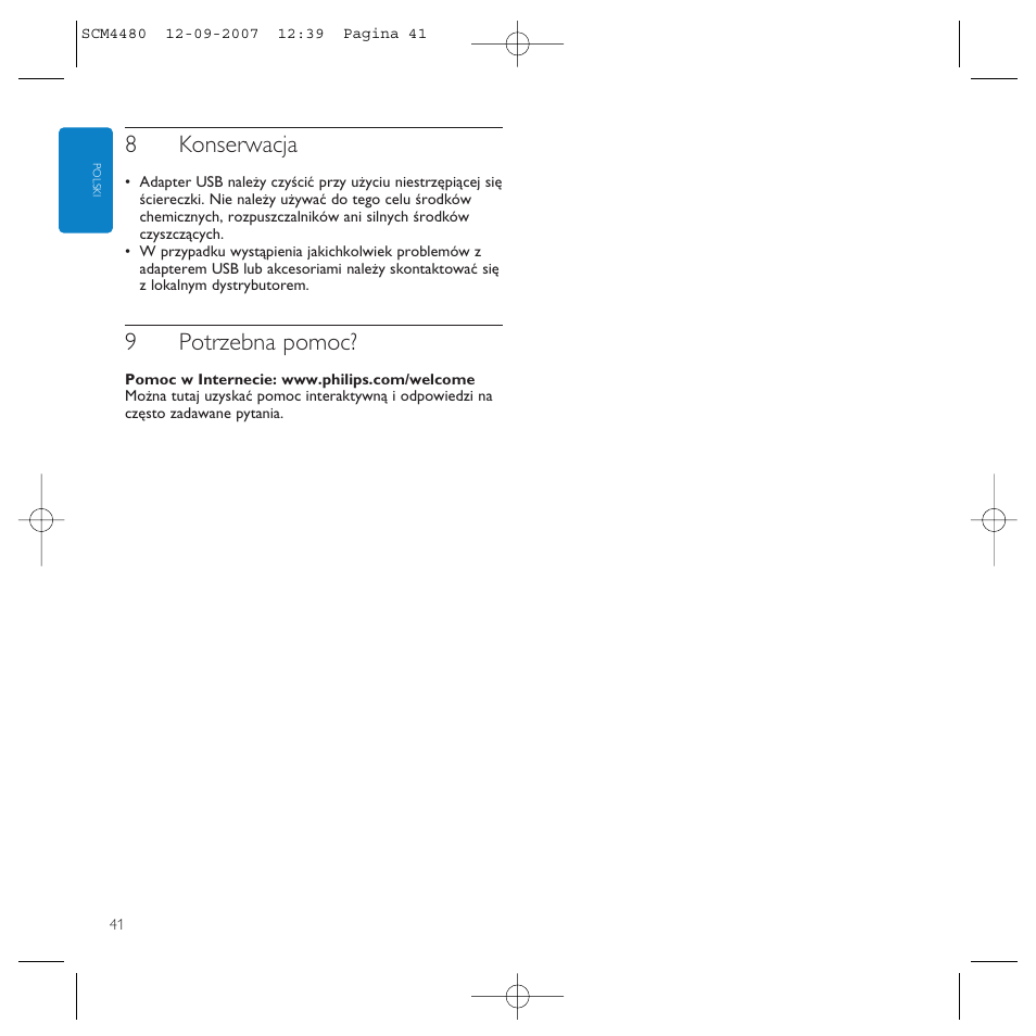 8konserwacja, 9potrzebna pomoc | Philips Power2Charge User Manual | Page 41 / 61