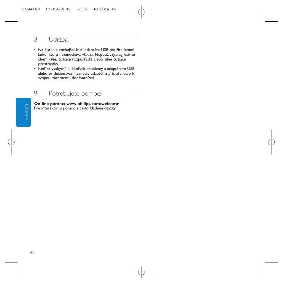 8údržba, 9potrebujete pomoc | Philips Power2Charge User Manual | Page 47 / 61