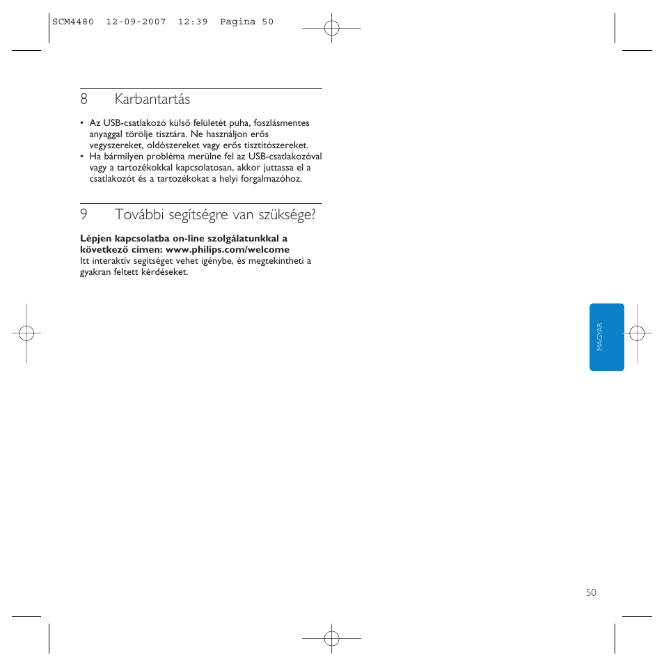 8karbantartás, 9további segítségre van szüksége | Philips Power2Charge User Manual | Page 50 / 61