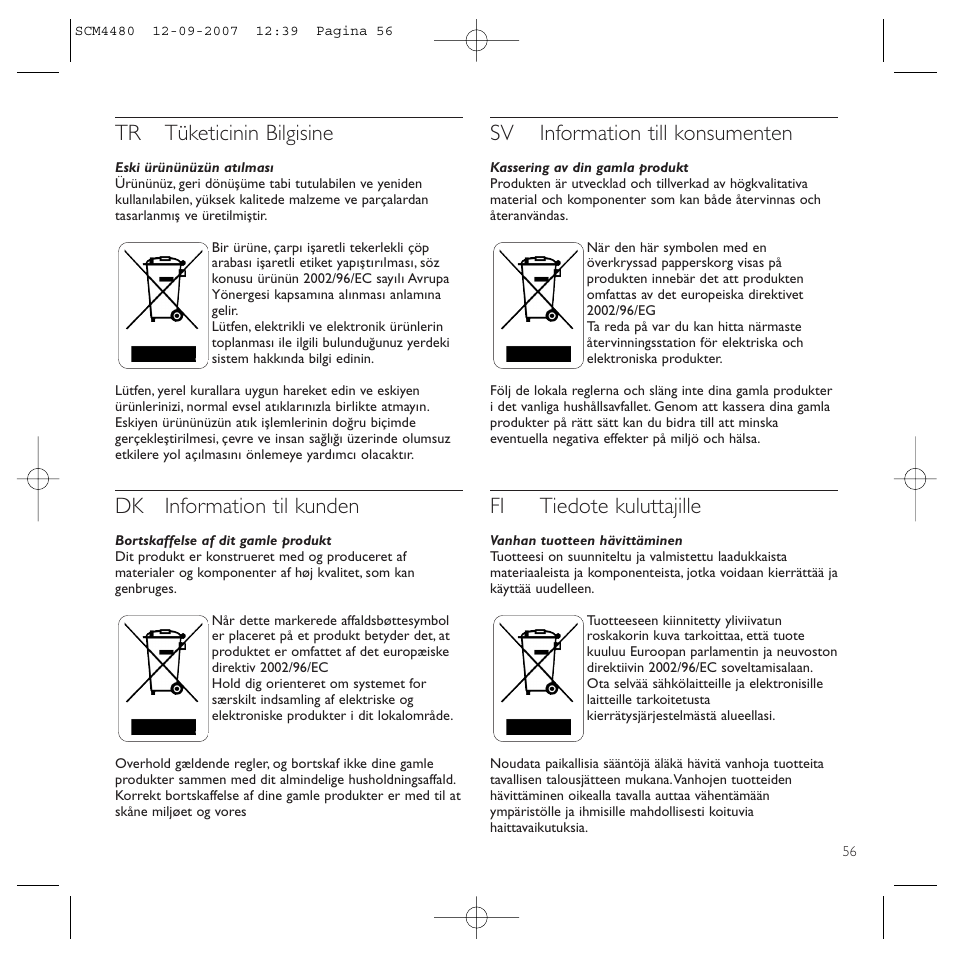 Tr tüketicinin bilgisine, Dk information til kunden, Sv information till konsumenten | Fi tiedote kuluttajille | Philips Power2Charge User Manual | Page 56 / 61