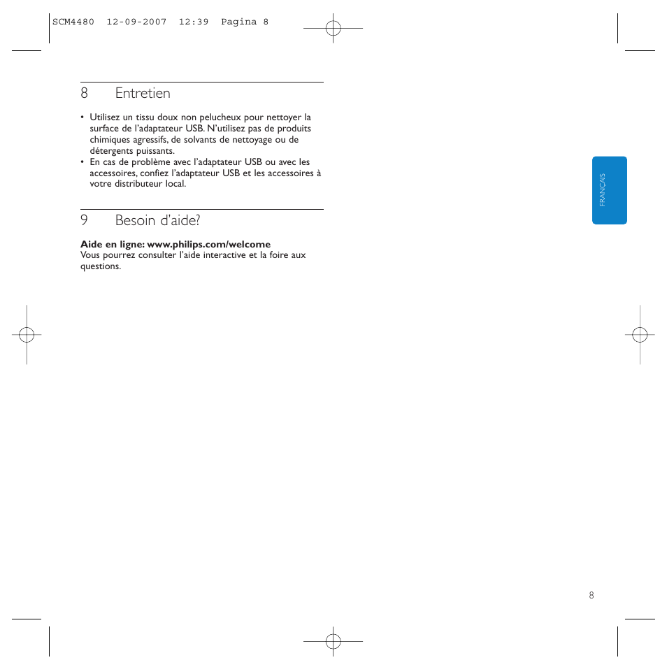 8entretien, 9besoin d’aide | Philips Power2Charge User Manual | Page 8 / 61