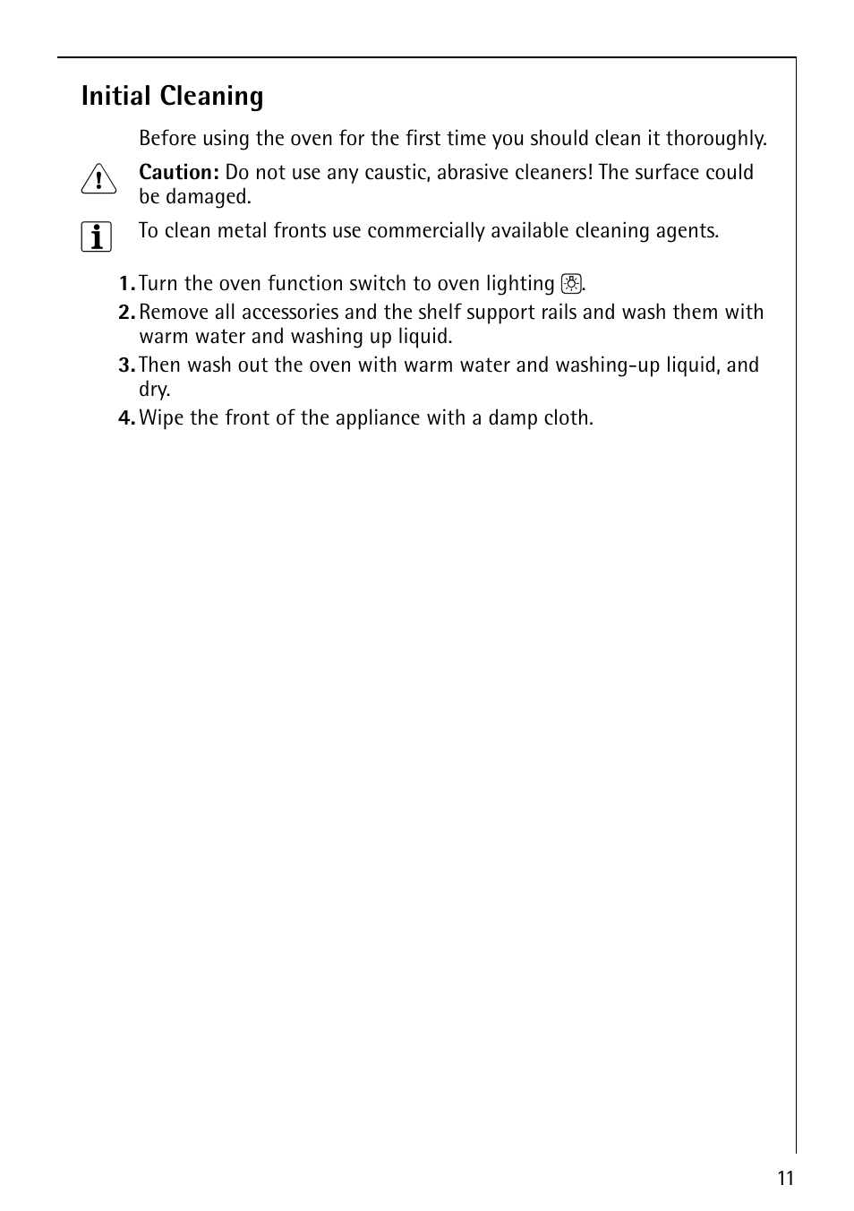 Initial cleaning | AEG COMPETENCE E1100-4 User Manual | Page 11 / 48