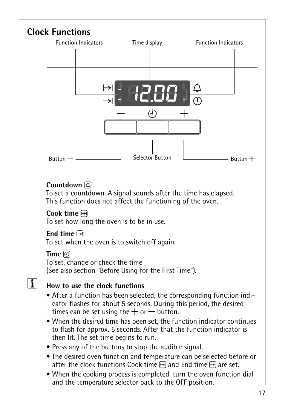 Clock functions | AEG COMPETENCE E1100-4 User Manual | Page 17 / 48
