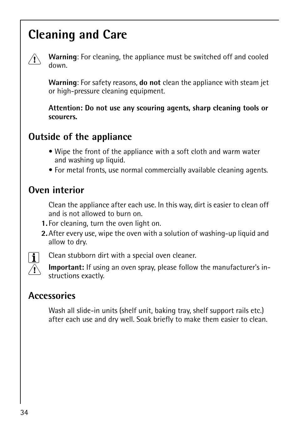 Cleaning and care 1 | AEG COMPETENCE E1100-4 User Manual | Page 34 / 48