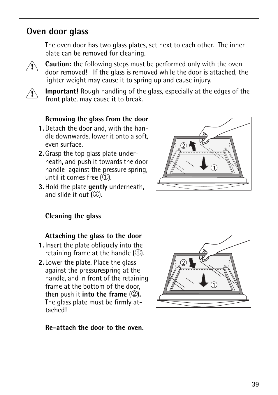 Oven door glass | AEG COMPETENCE E1100-4 User Manual | Page 39 / 48