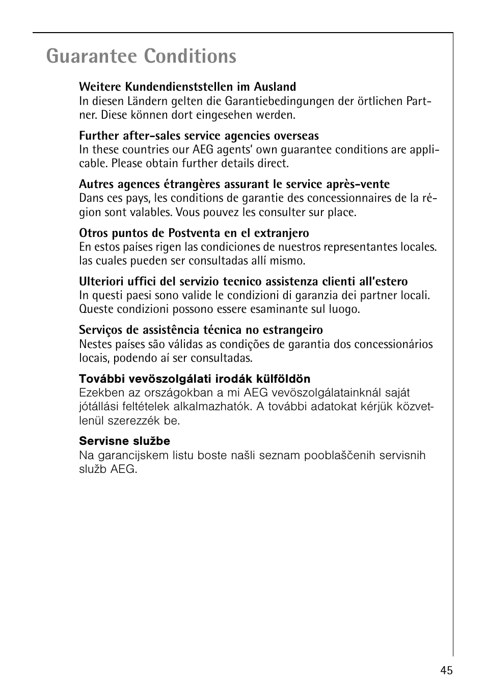 Guarantee conditions | AEG COMPETENCE E1100-4 User Manual | Page 45 / 48