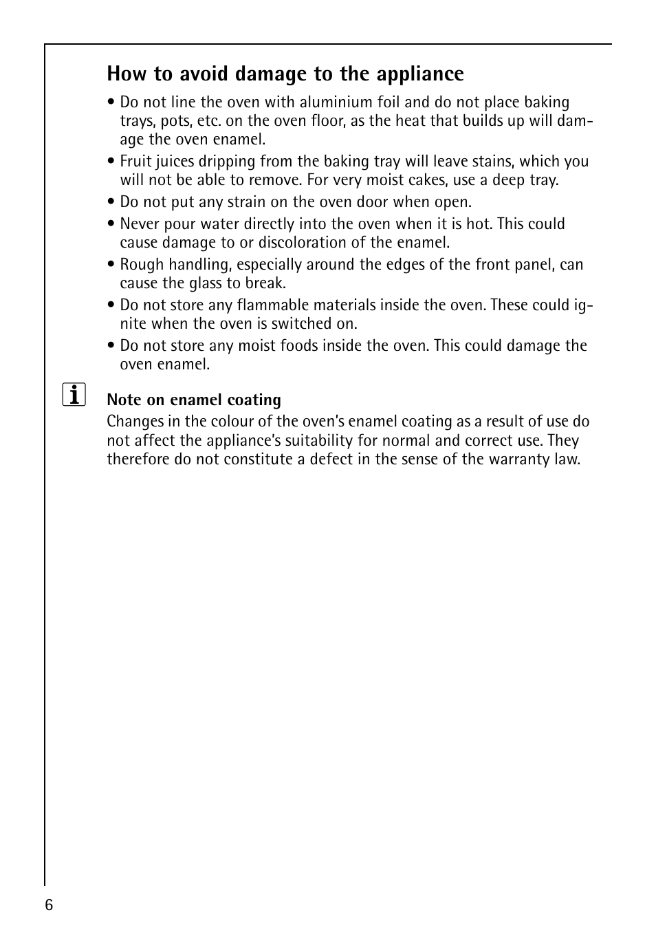 How to avoid damage to the appliance | AEG COMPETENCE E1100-4 User Manual | Page 6 / 48