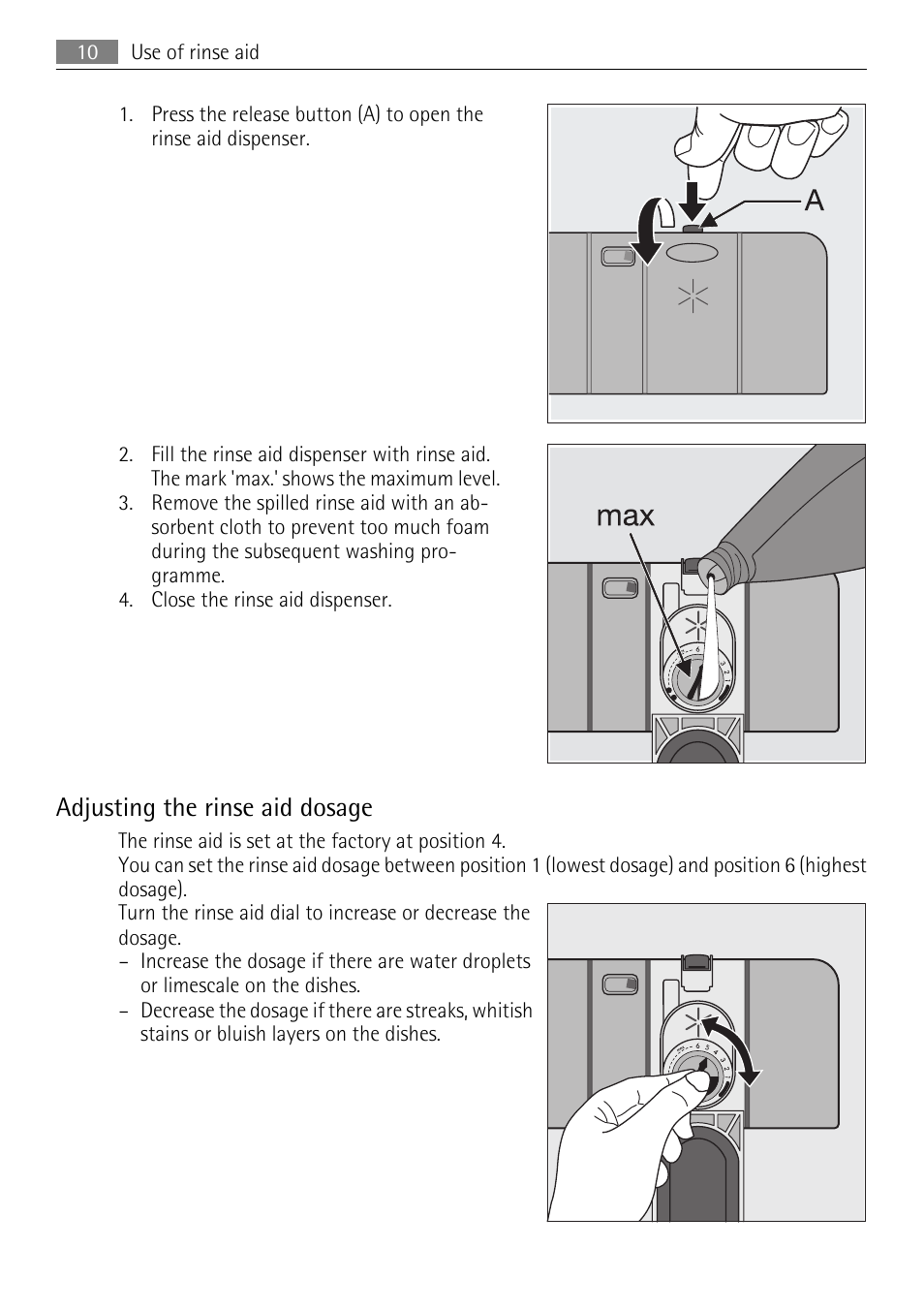 Adjusting the rinse aid dosage | AEG FAVORIT 45003 User Manual | Page 10 / 28