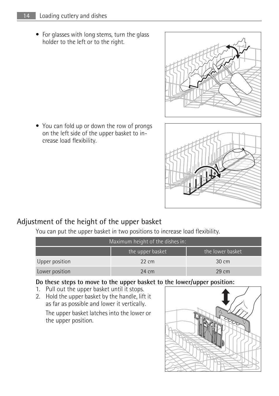 Adjustment of the height of the upper basket | AEG FAVORIT 45003 User Manual | Page 14 / 28