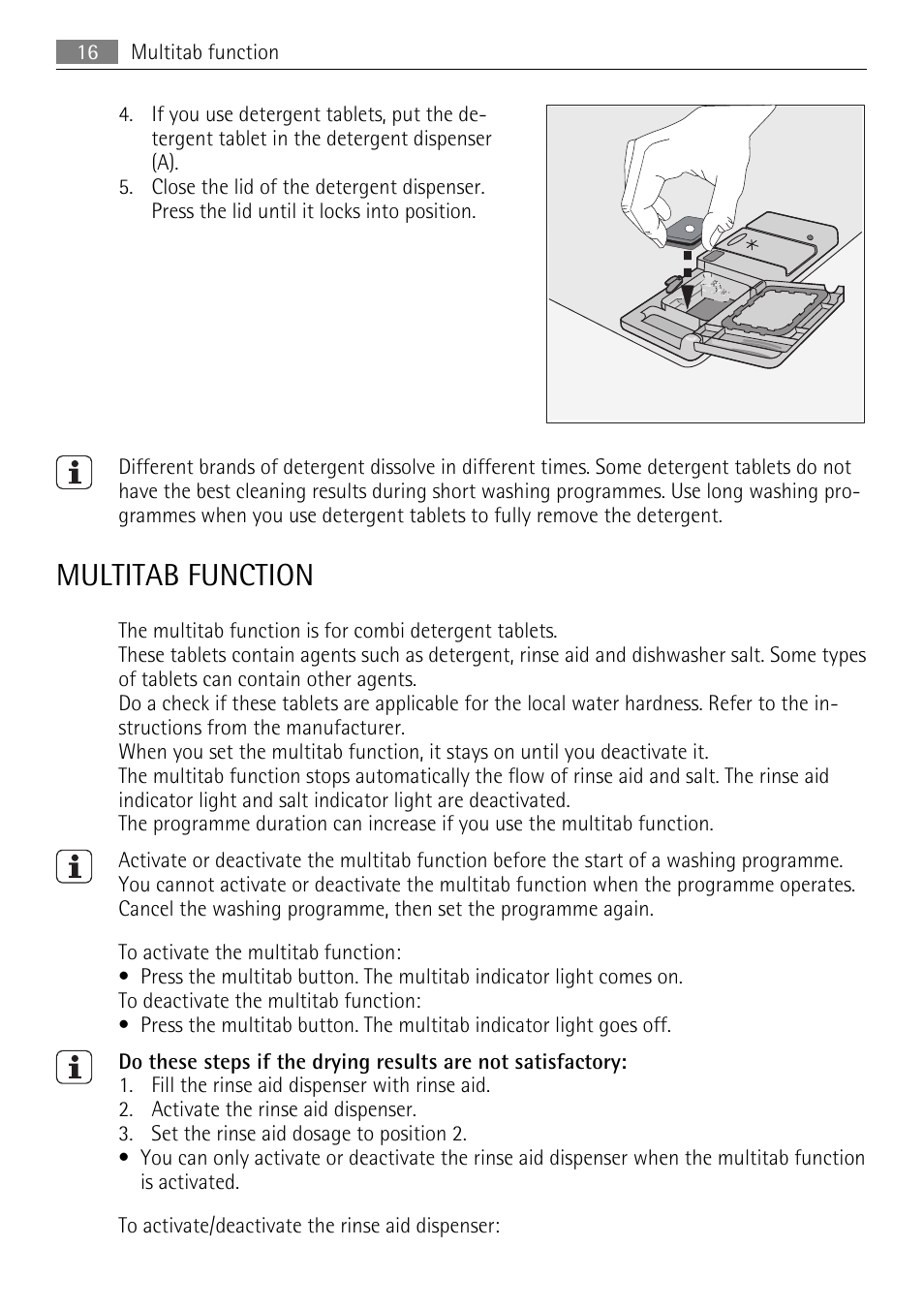 Multitab function | AEG FAVORIT 45003 User Manual | Page 16 / 28