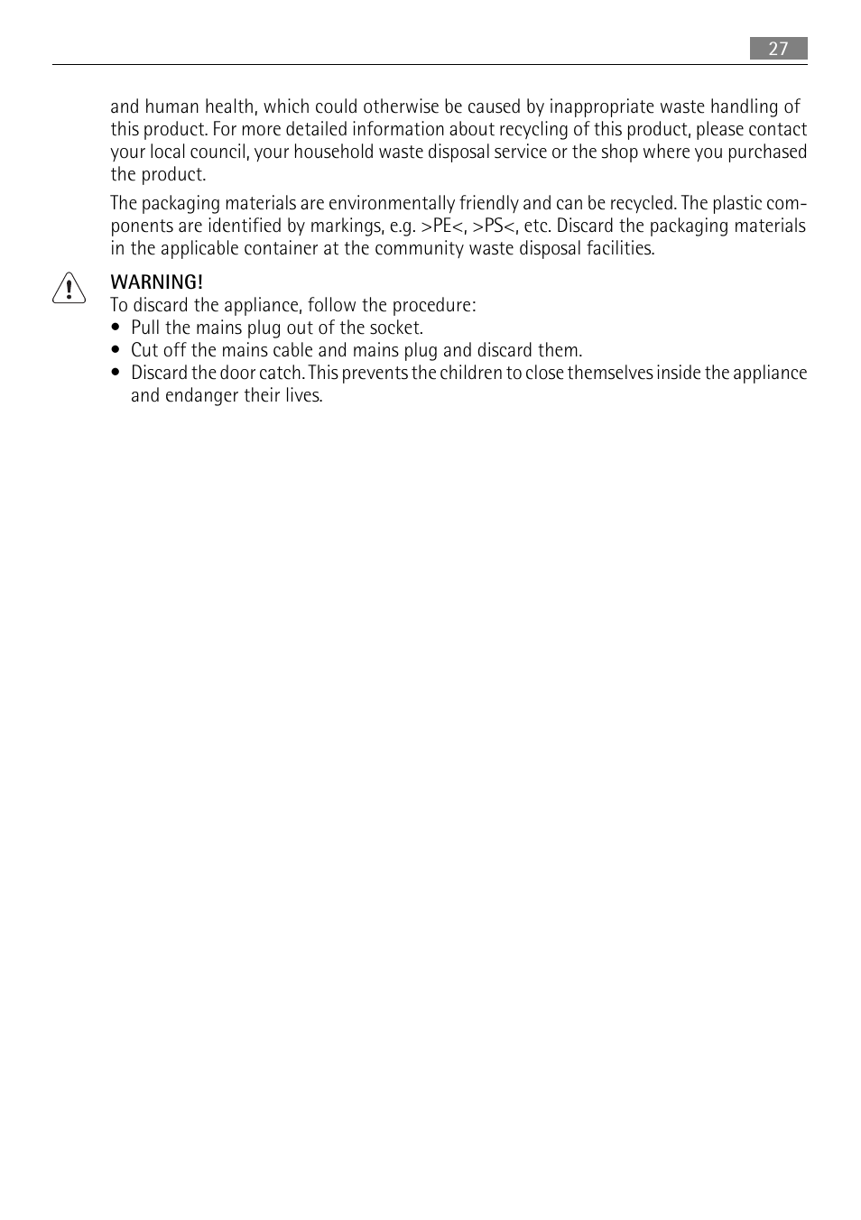 AEG FAVORIT 45003 User Manual | Page 27 / 28