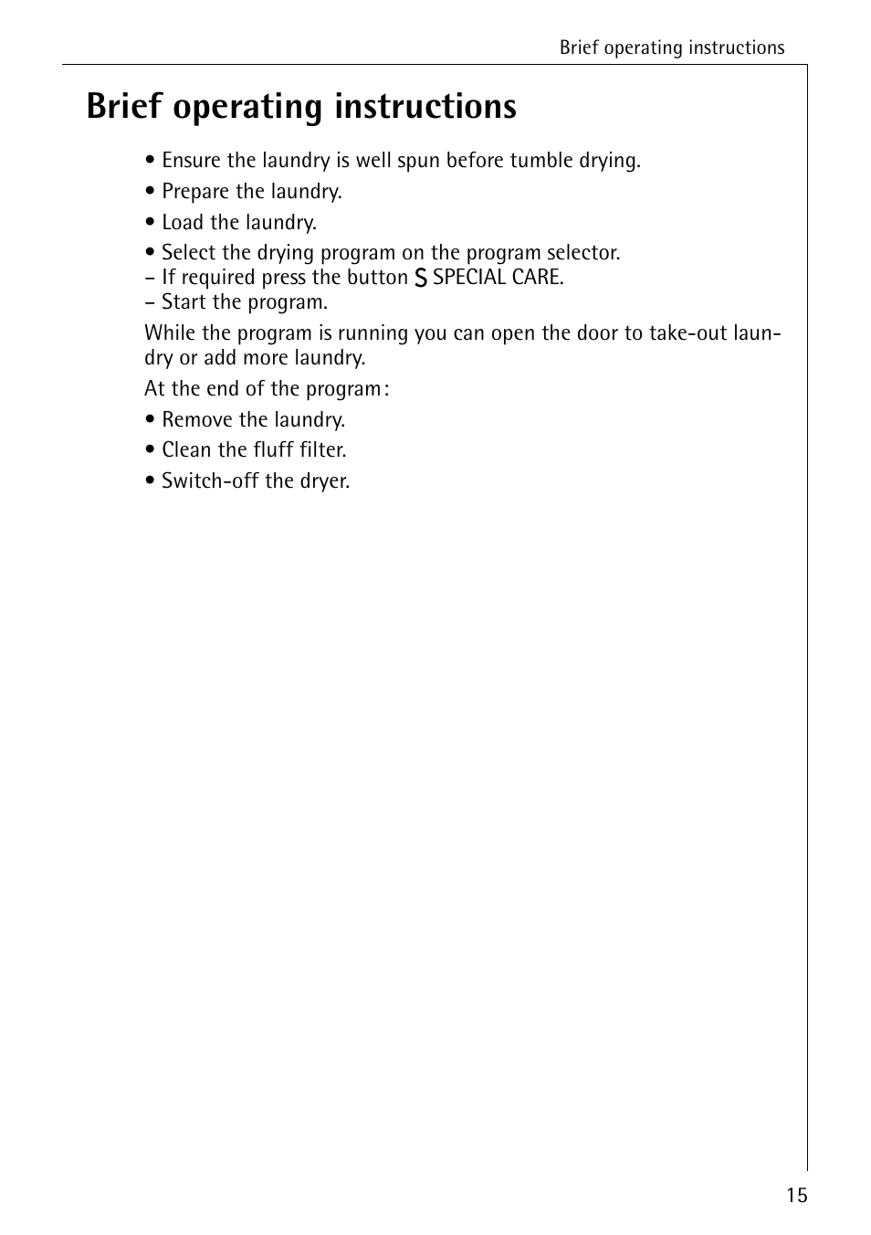 Brief operating instructions | AEG LAVATHERM T30 User Manual | Page 15 / 32