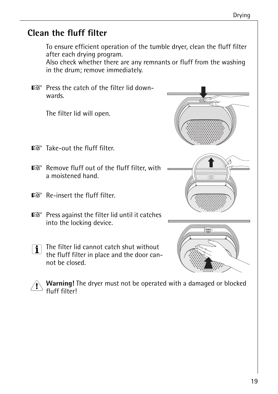 Clean the fluff filter | AEG LAVATHERM T30 User Manual | Page 19 / 32