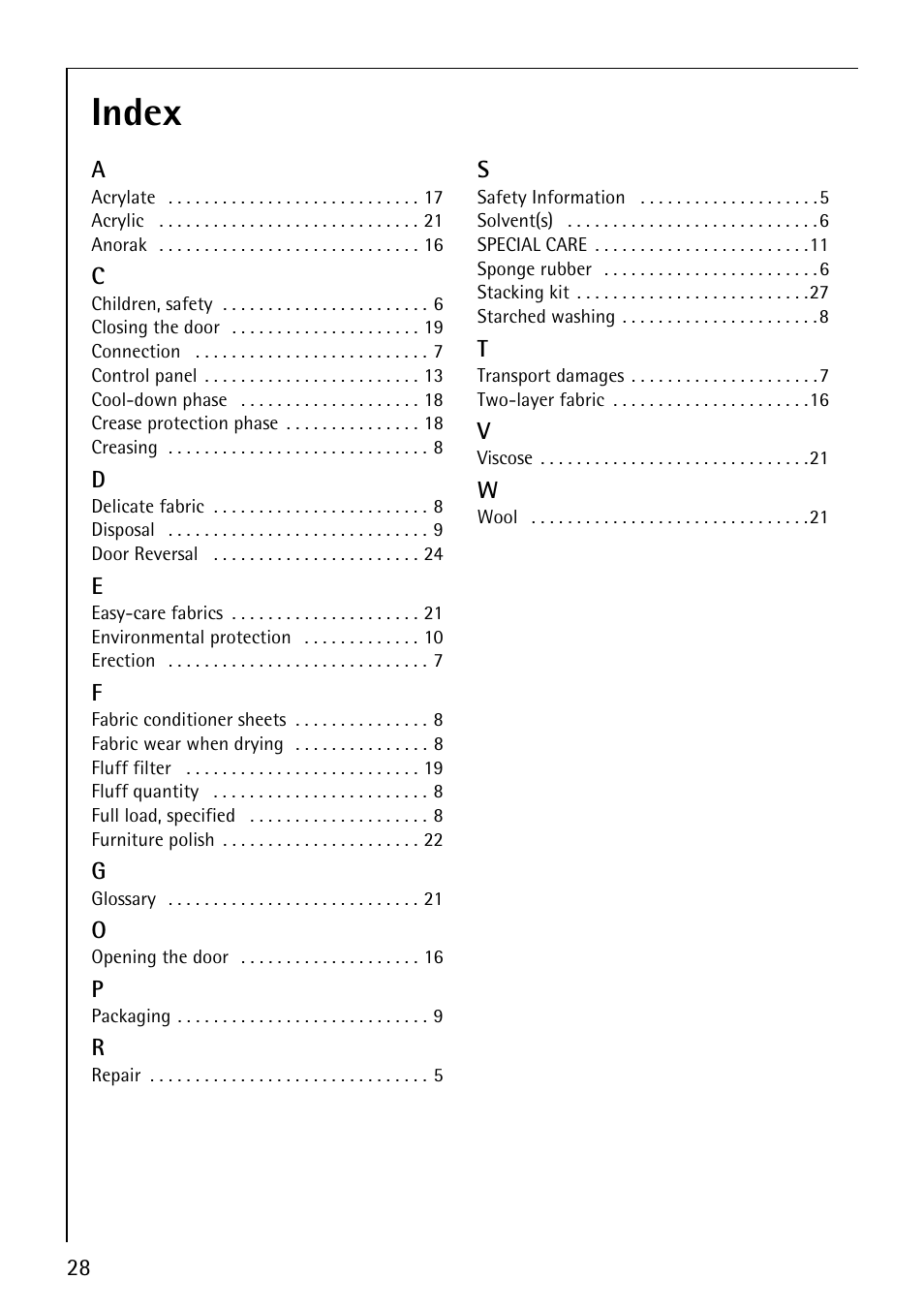 Index | AEG LAVATHERM T30 User Manual | Page 28 / 32
