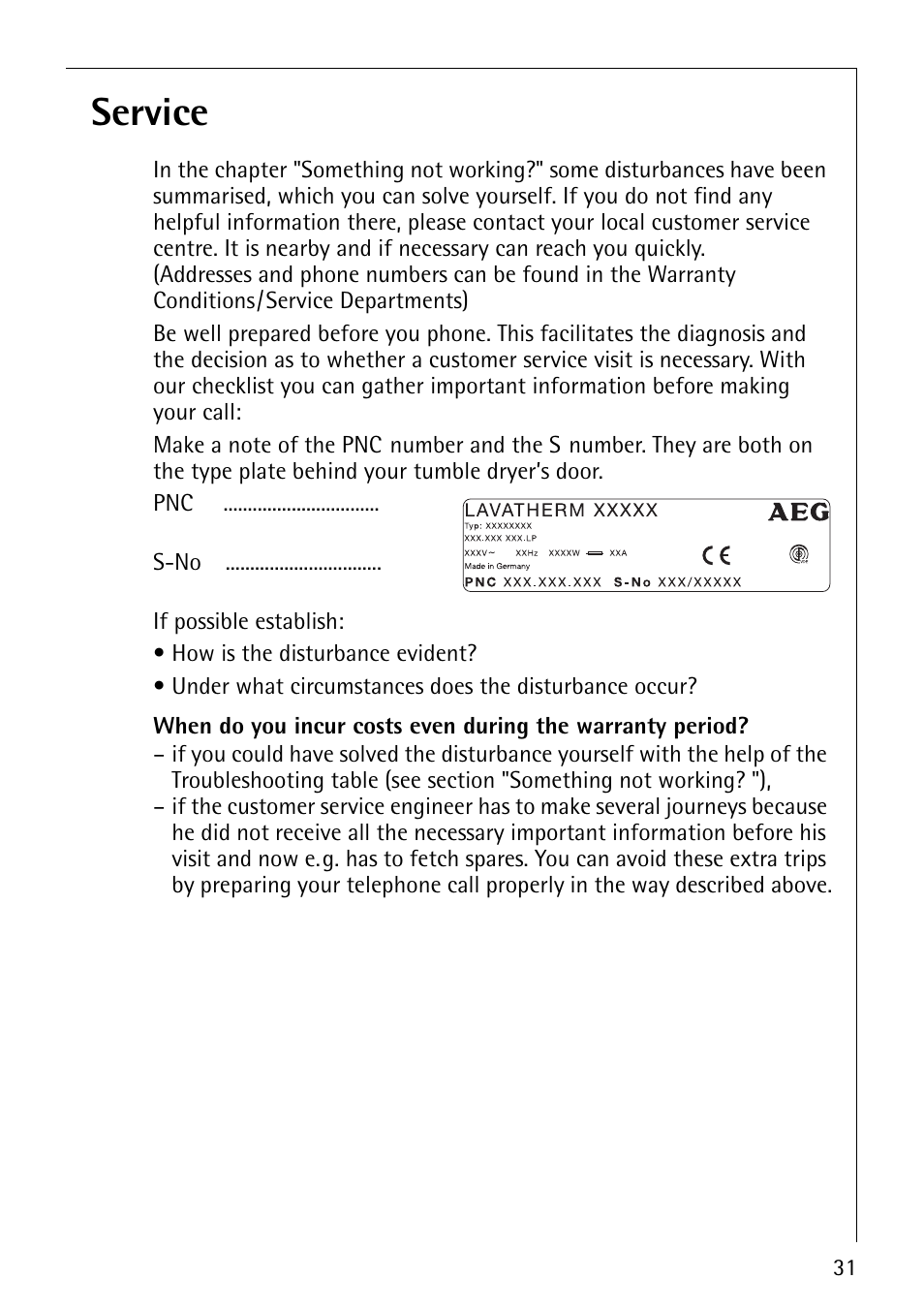 Service | AEG LAVATHERM T30 User Manual | Page 31 / 32