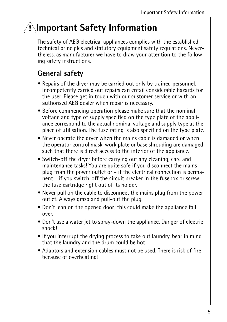 1 important safety information, General safety | AEG LAVATHERM T30 User Manual | Page 5 / 32